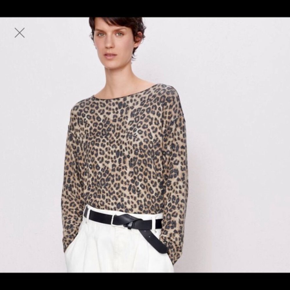 Zara soft touch leopard print long sleeve light sweater, NWT, S